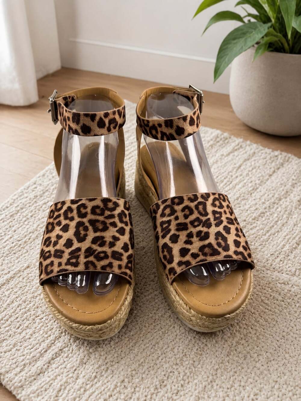 J. Adams Sensational-01 Leopard Print Espadrille Platform Wedge Sandals Womens